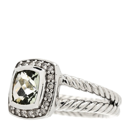 David Yurman Sterling Silver Diamond Prasiolite 7mm Petite Albion Ring 50 5.25 3 of 5