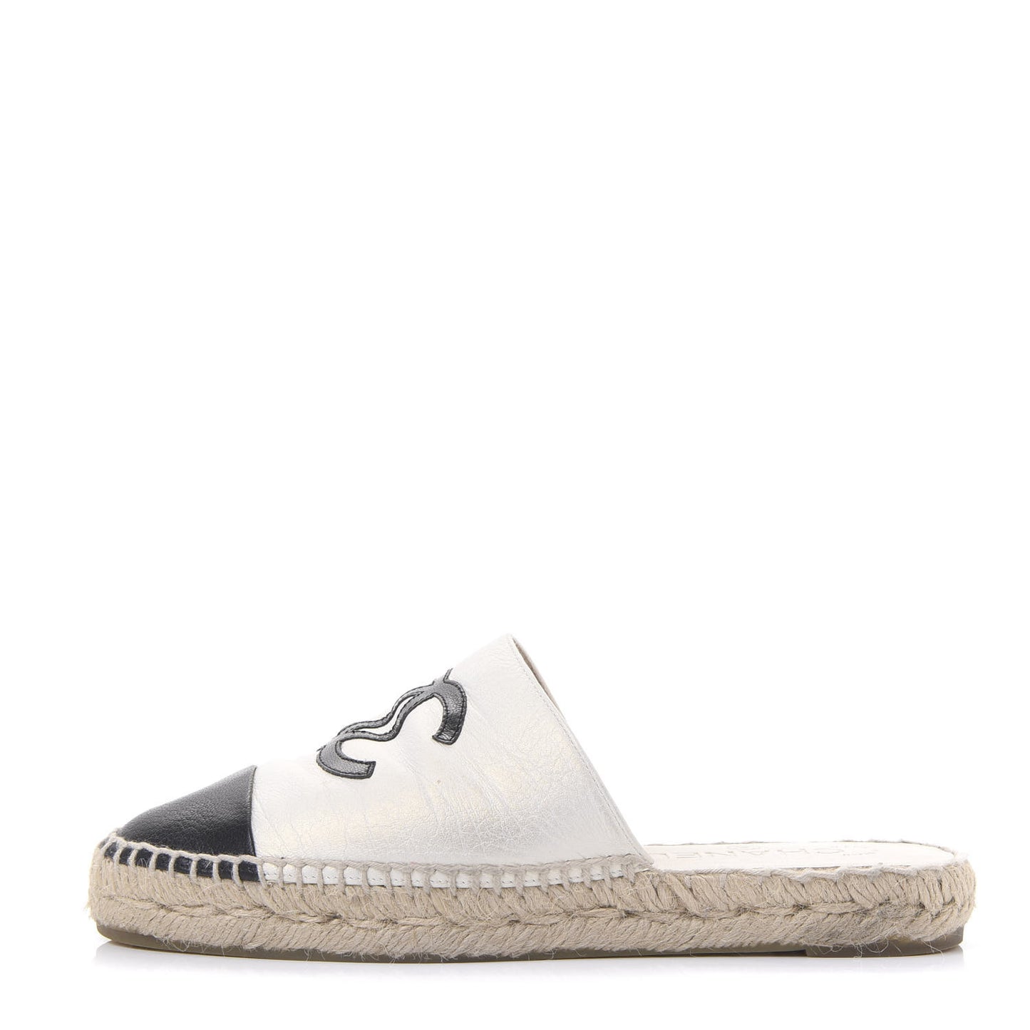 Iridescent Goatskin CC Espadrille Mules 36 Ivory Black