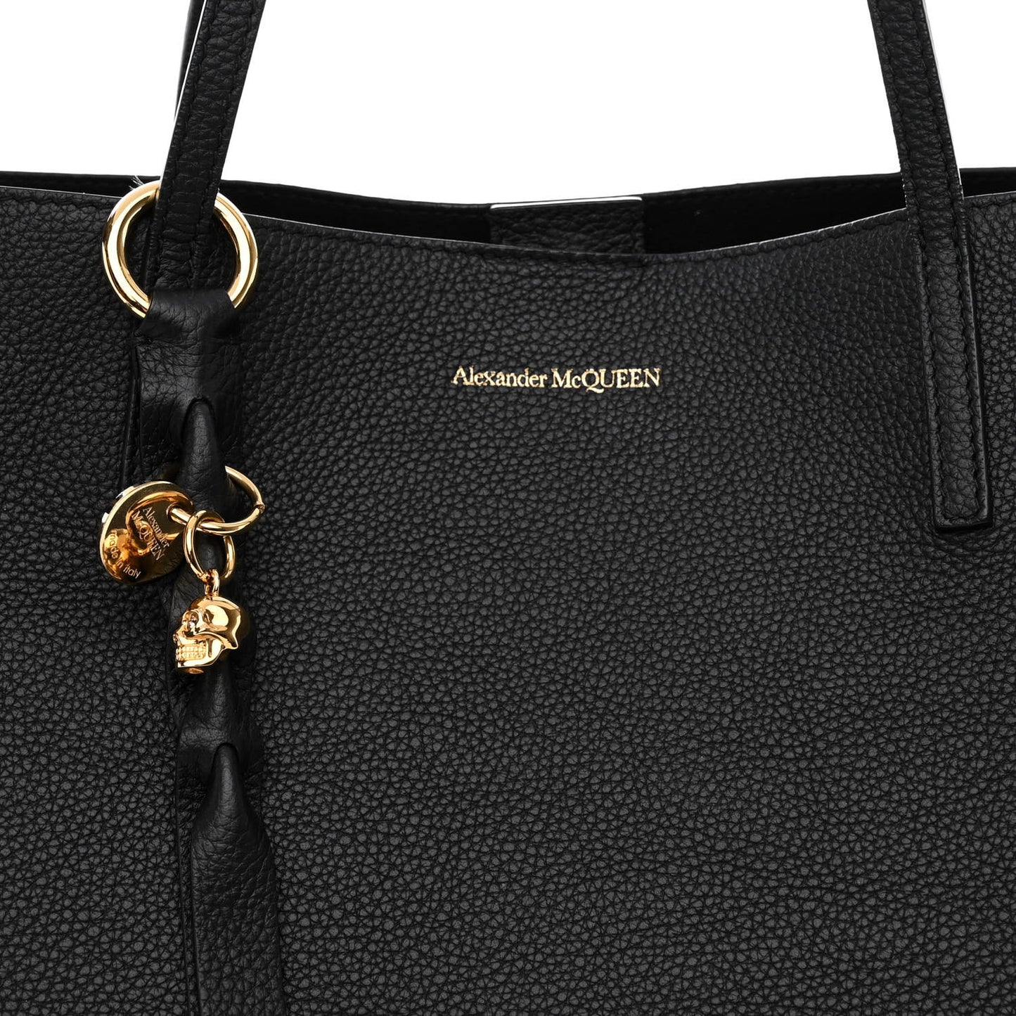 Grained Calfskin Skull Open Shopper Tote Black