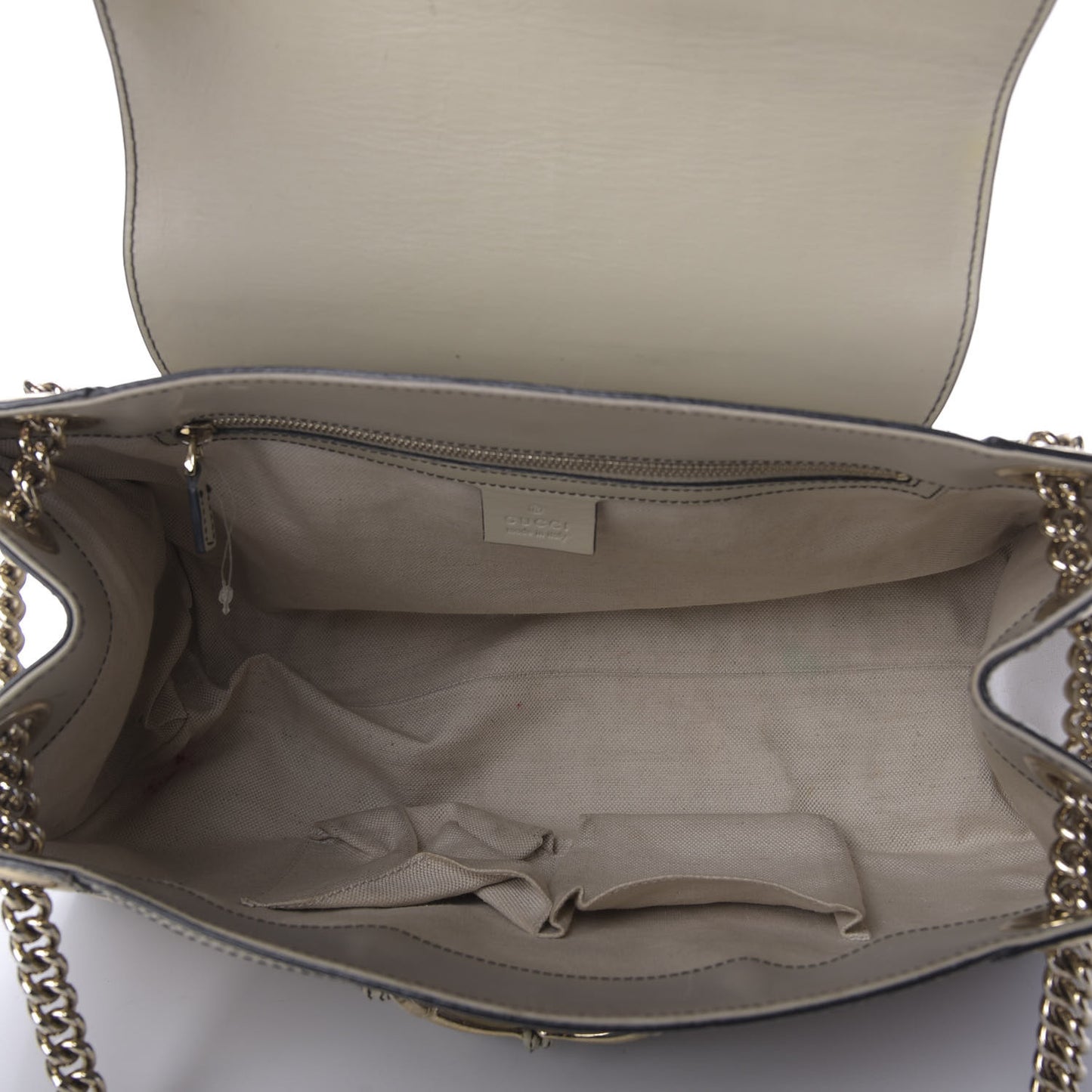 Monogram Margaux Calfskin Large Emily Chain Shoulder Bag Beige Ebony Mystic White