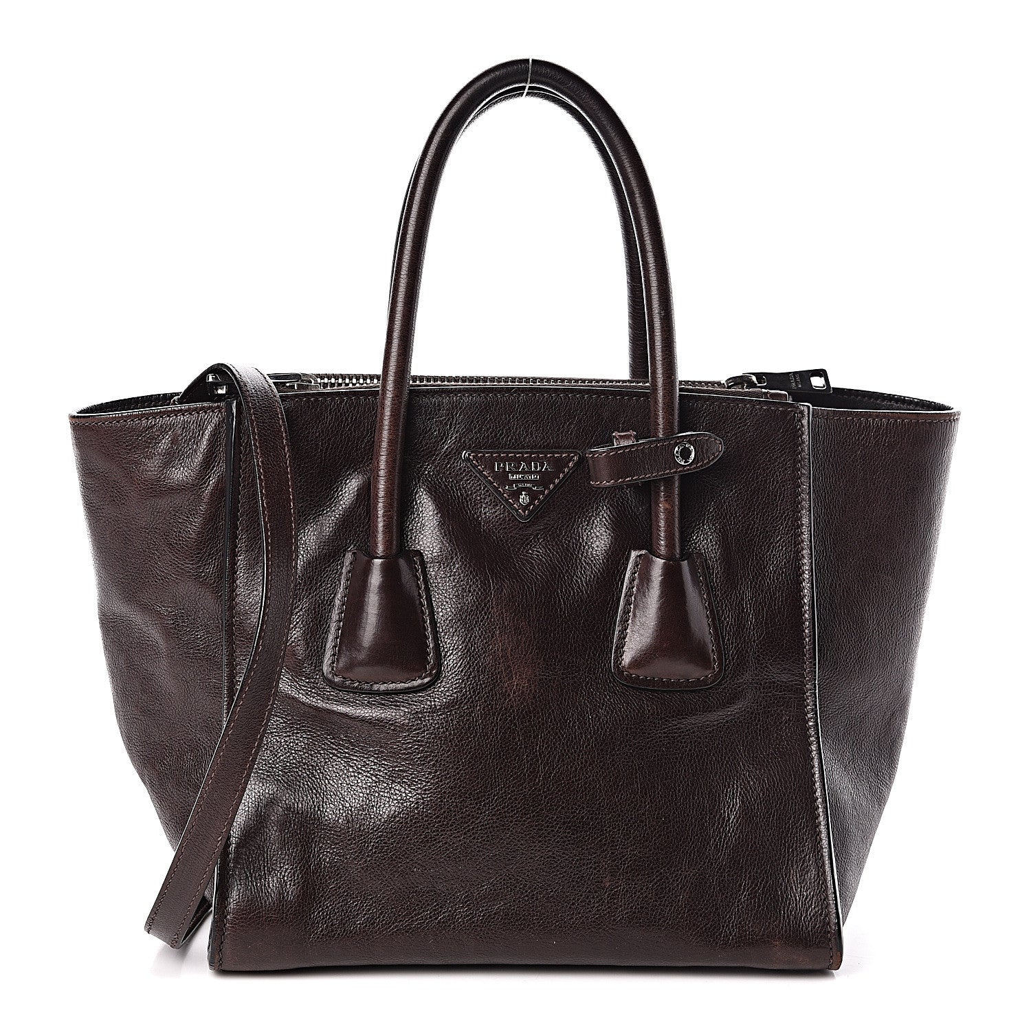 Prada Glace Calfskin Small Twin Pocket Tote Moro 1 of 10