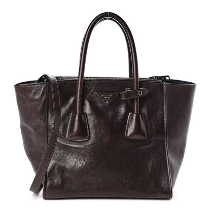 Prada Glace Calfskin Small Twin Pocket Tote Moro 1 of 10