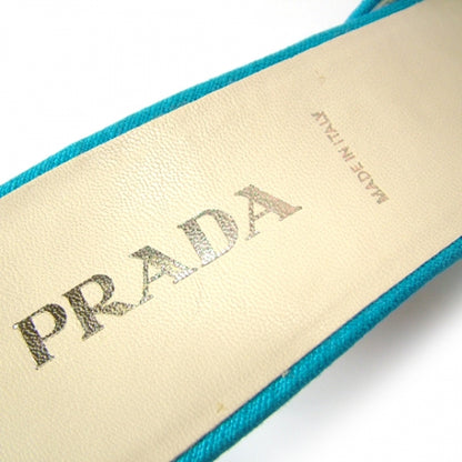 Prada Toile Kitten Heel Slides 36 Turquoise 7 of 7