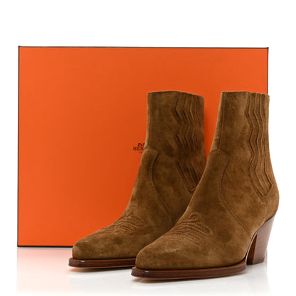 Hermes Suede Womens Vegas Ankle Boot 37 Brun Fume 9 of 9