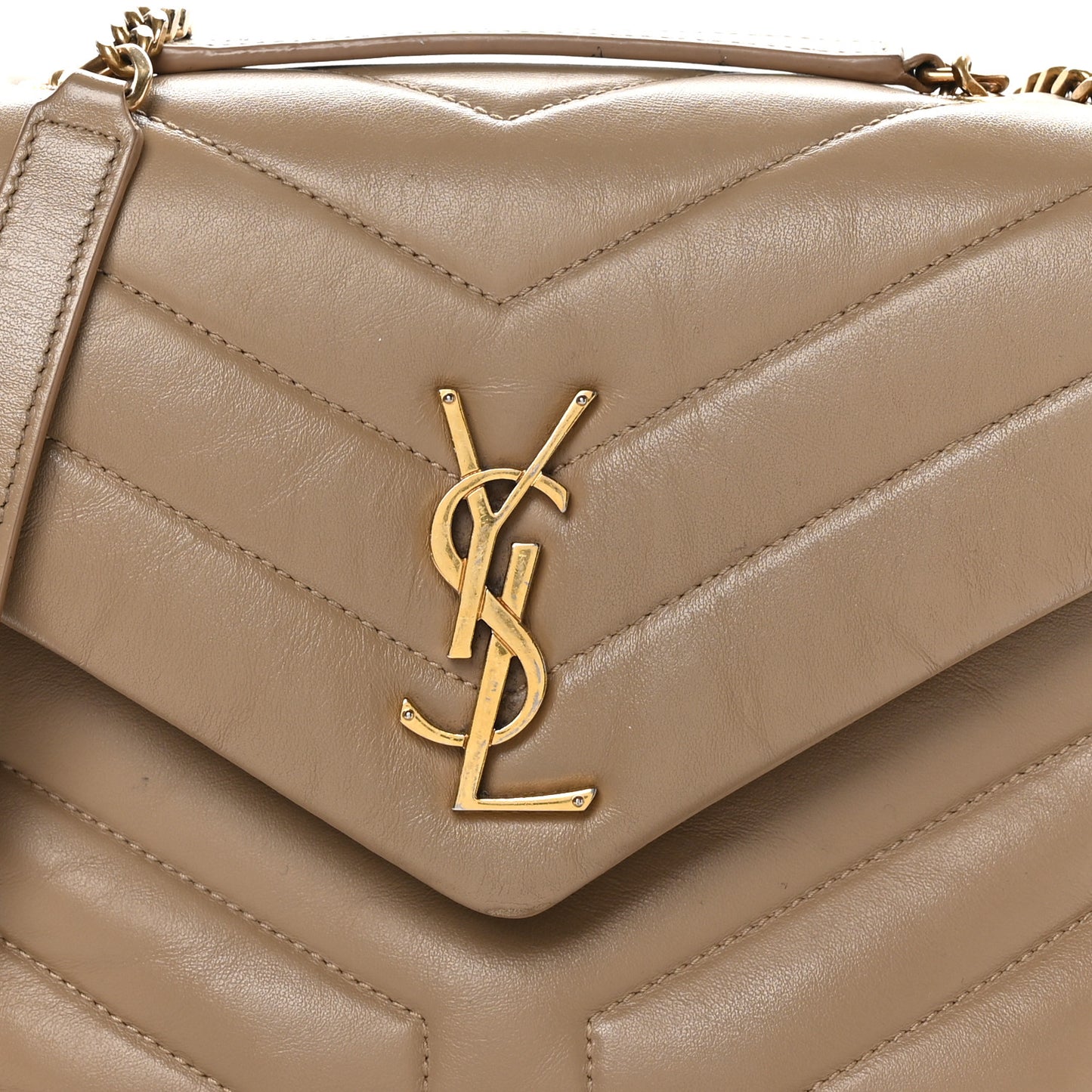 Calfskin Y Quilted Monogram Small Loulou Chain Satchel Dark Beige