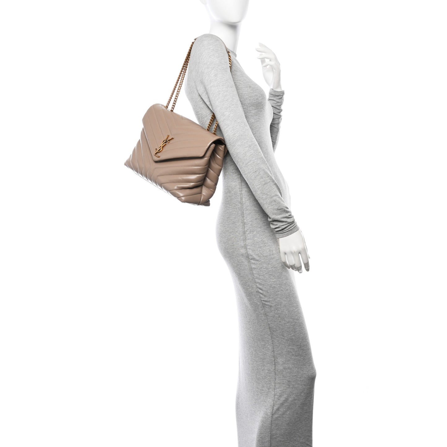 Calfskin Y Quilted Monogram Medium Loulou Chain Satchel Dark Beige