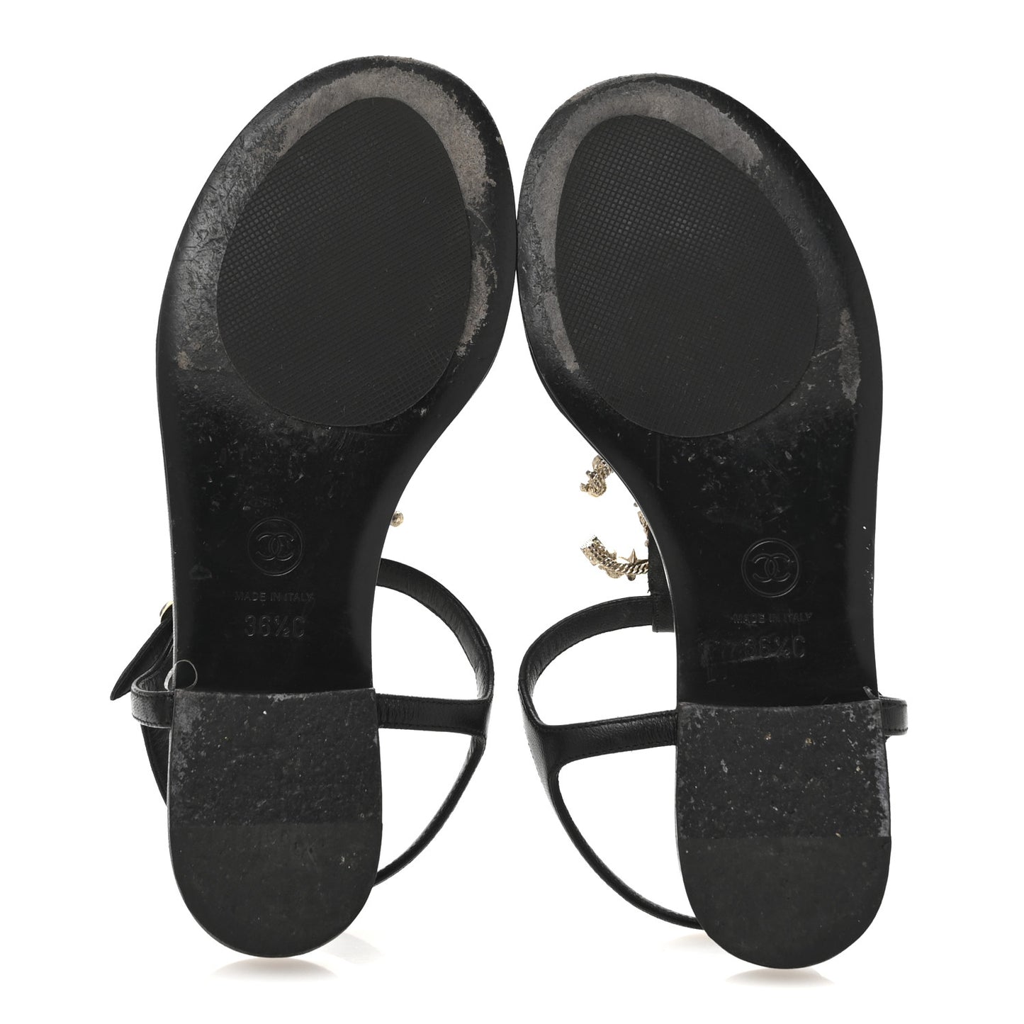 Calfskin Pearl Crystal CC Charm Thong Sandals 36.5 Black