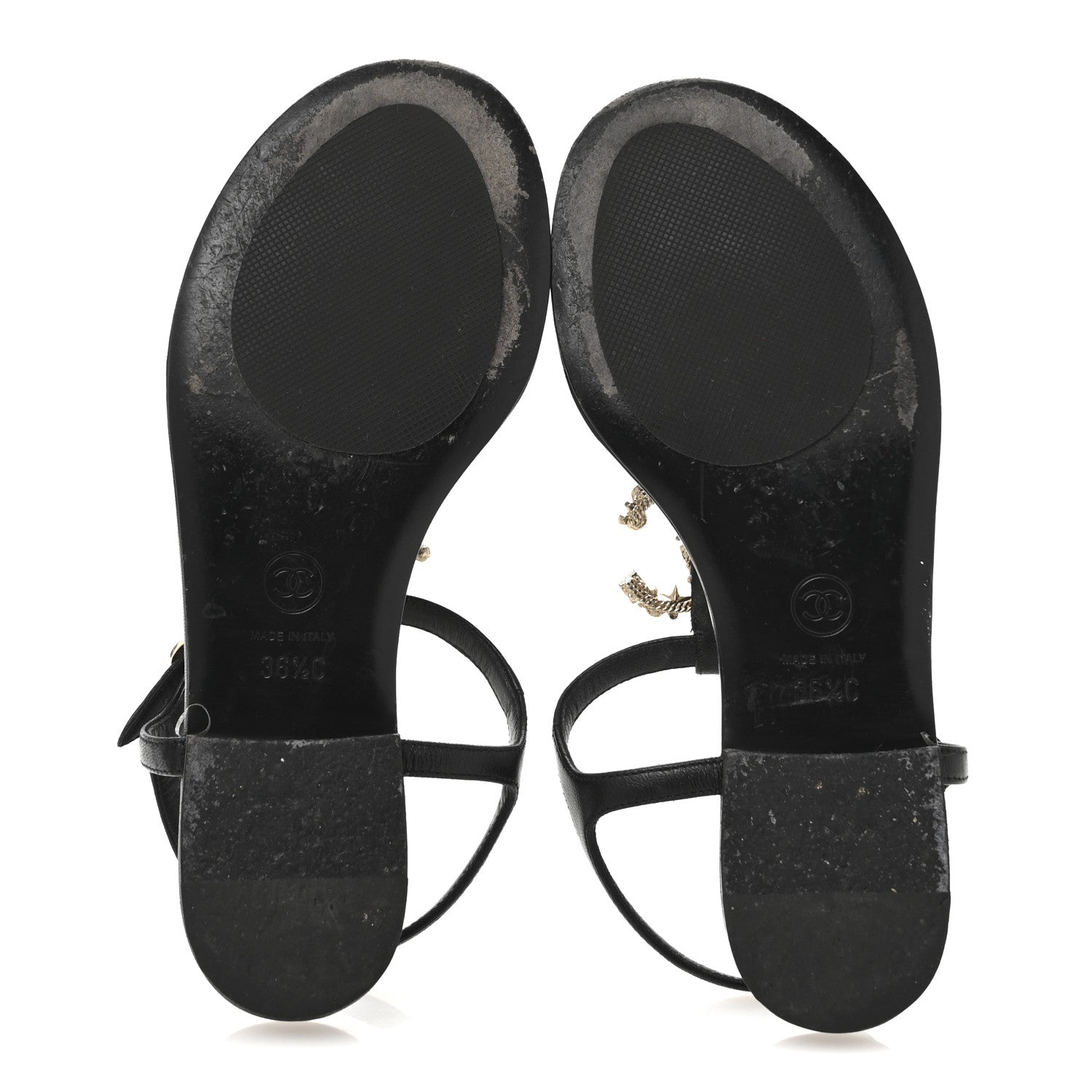 Chanel Calfskin Pearl Crystal CC Charm Thong Sandals 36.5 Black 6 of 11