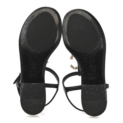 Chanel Calfskin Pearl Crystal CC Charm Thong Sandals 36.5 Black 6 of 11