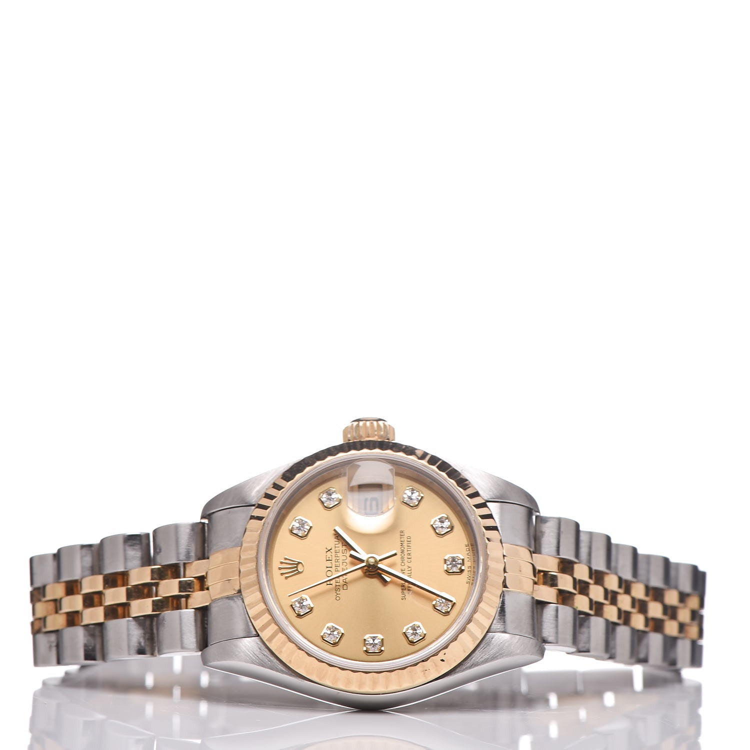 Rolex Stainless Steel 18K Yellow Gold Diamond 26mm Oyster Perpetual Datejust Watch Champagne 79173 5 of 15