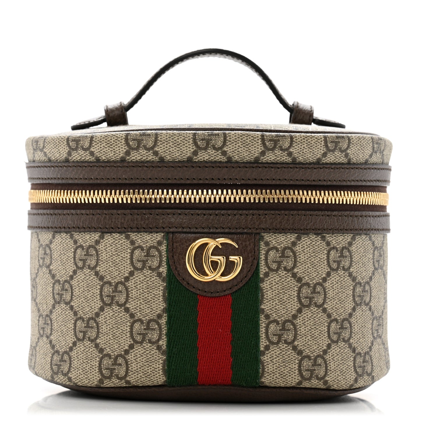 GG Supreme Monogram Textured Calfskin Web Ophidia Vanity Cosmetic Case Beige Ebony New Acero