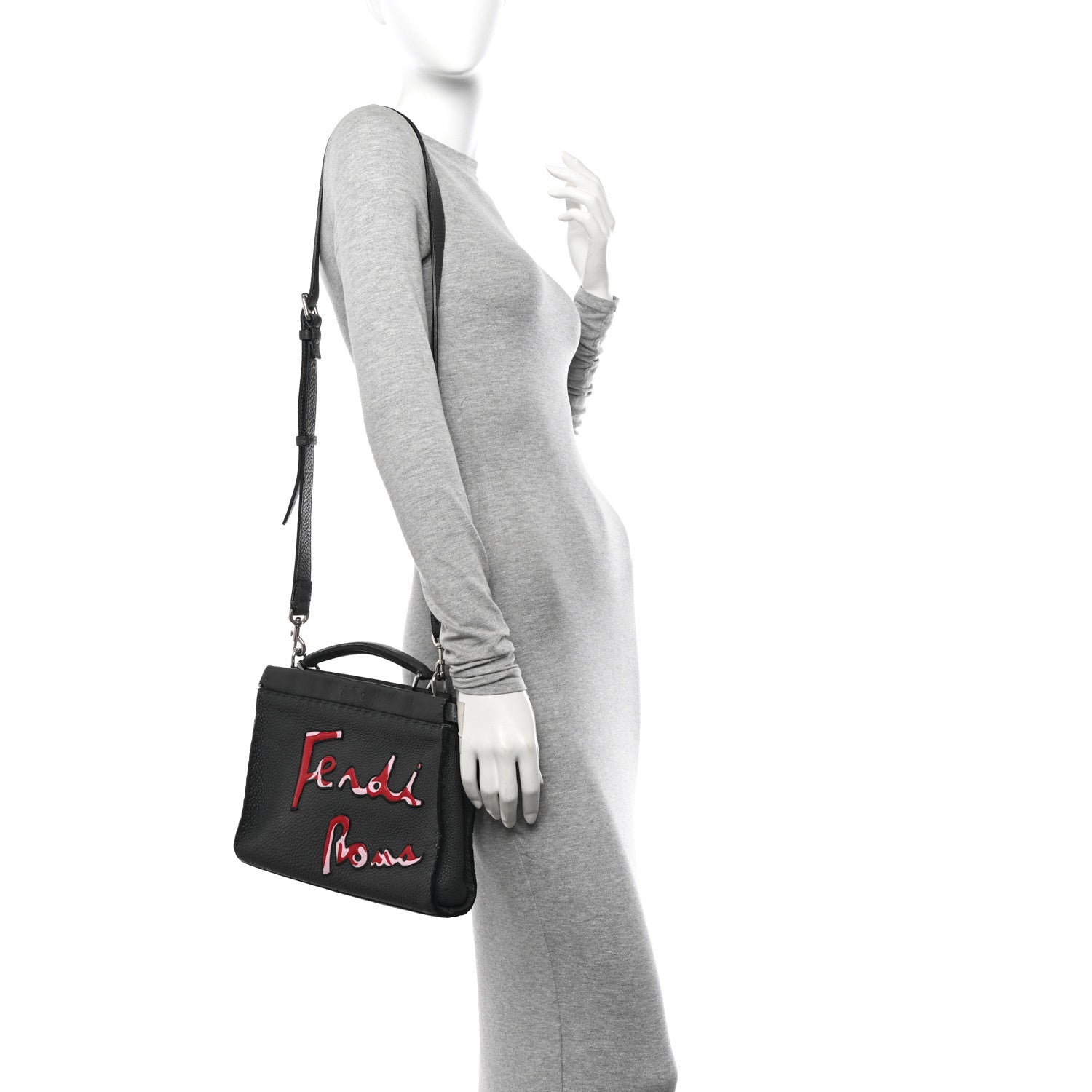 Fendi Cuoio Romano Selleria Mini Peekaboo Iconic Fit Satchel Asfalto Multicolor 3 of 12