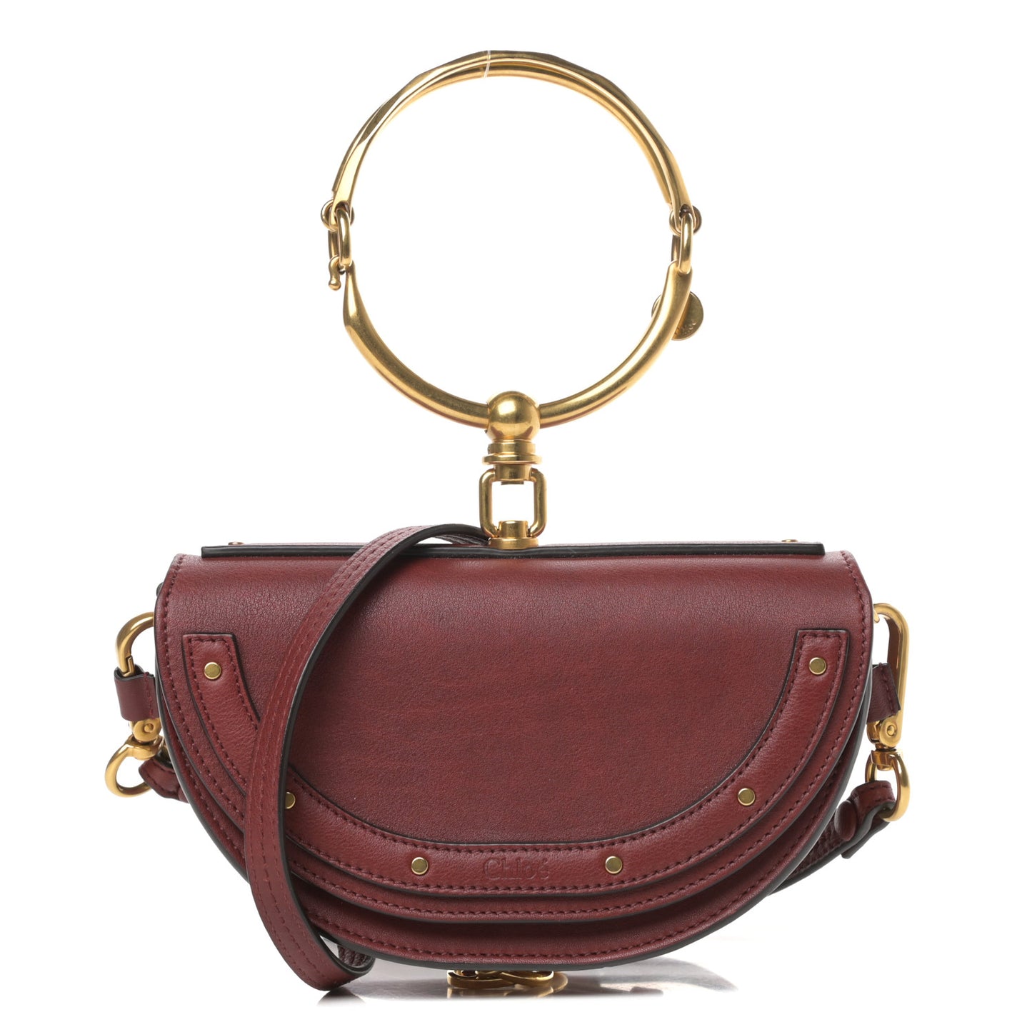 Calfskin Small Nile Bracelet Minaudiere Bag Sienna Red