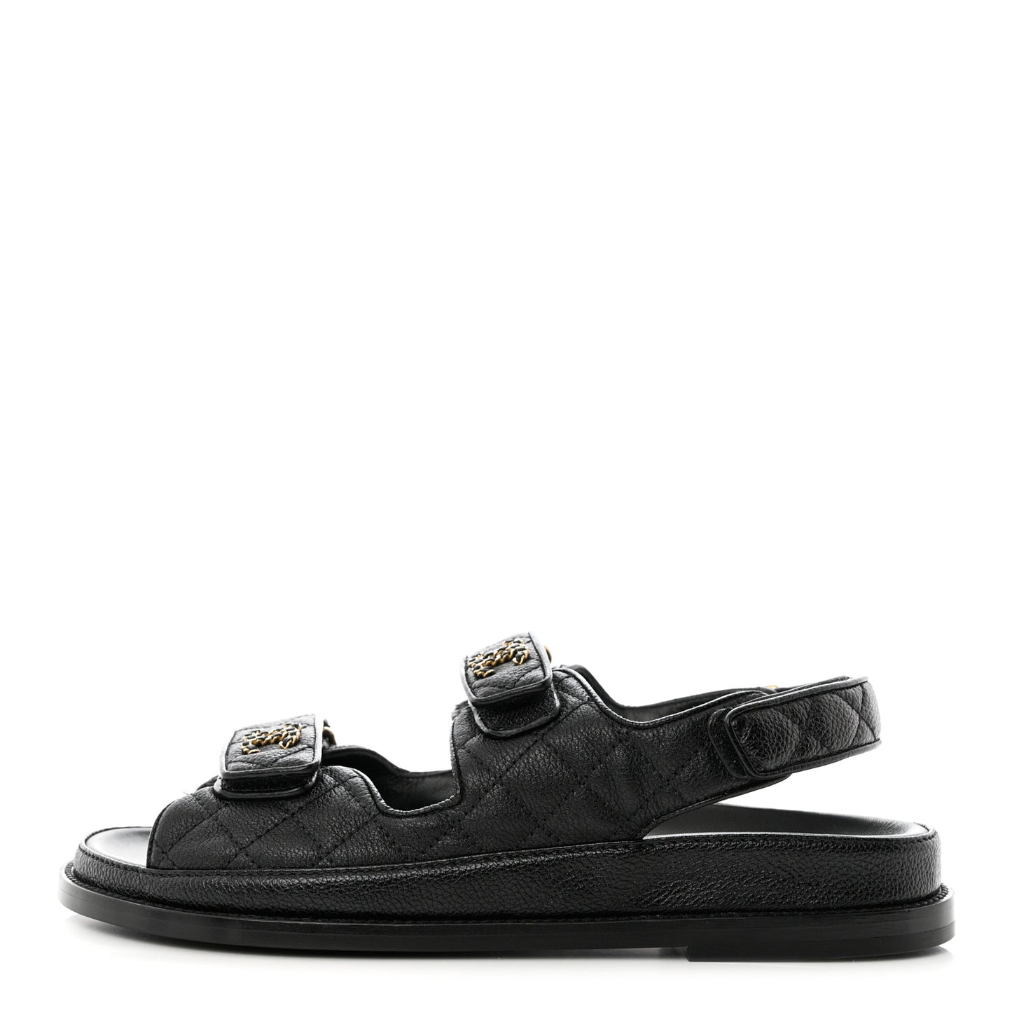 Grained Calfskin Velcro Dad Sandals 38.5 Black