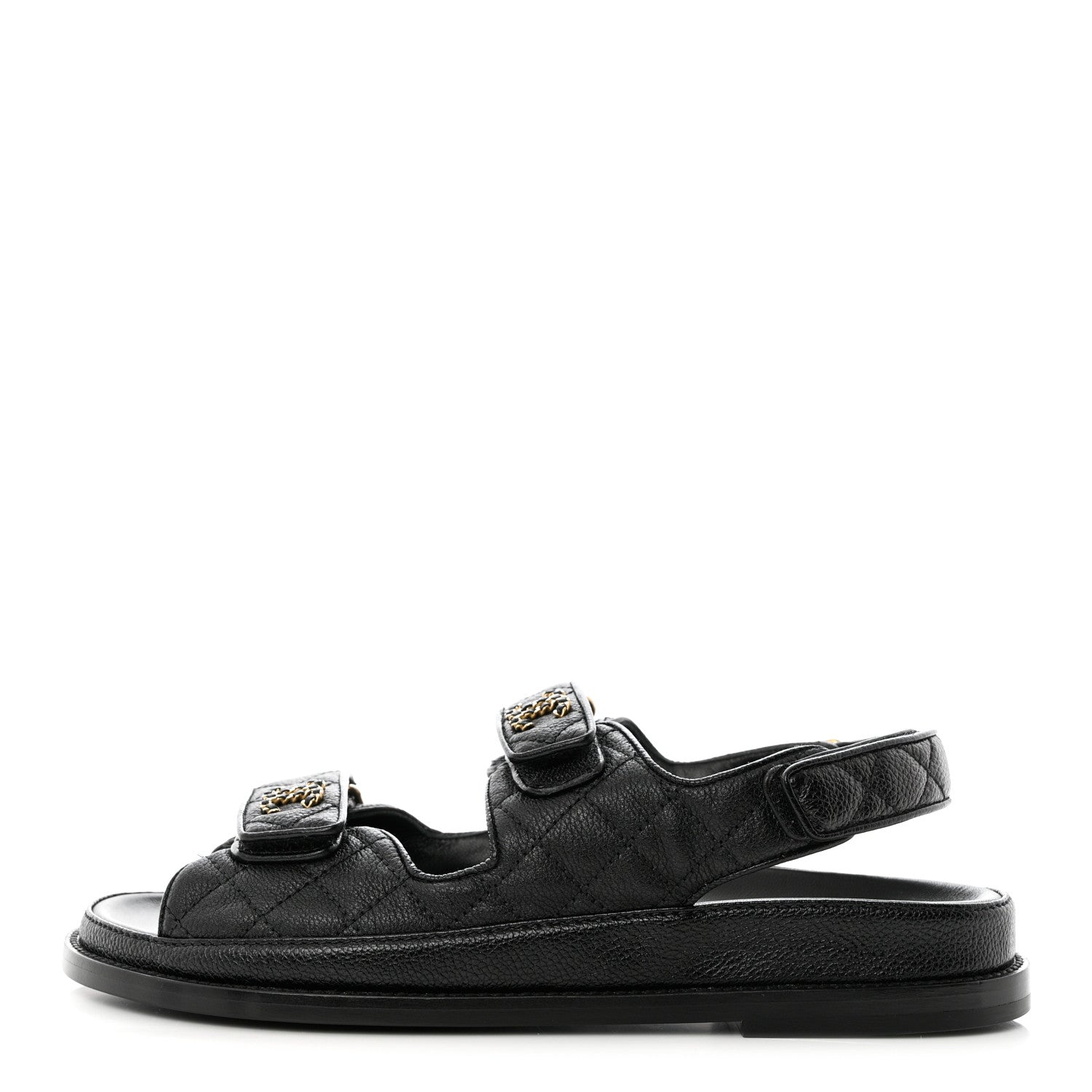Chanel Grained Calfskin Velcro Dad Sandals 38.5 Black 1 of 9