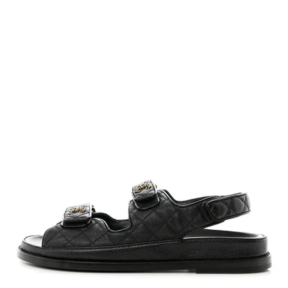 Chanel Grained Calfskin Velcro Dad Sandals 38.5 Black 1 of 9
