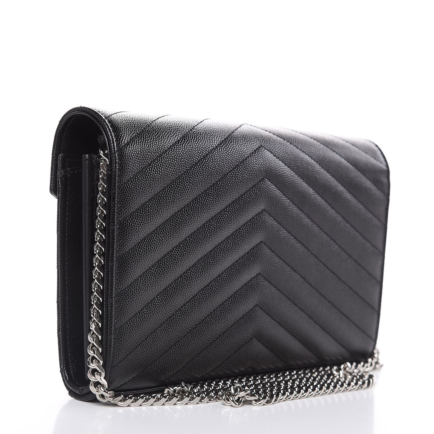 Grain De Poudre Matelasse Chevron Monogram Chain Wallet Black
