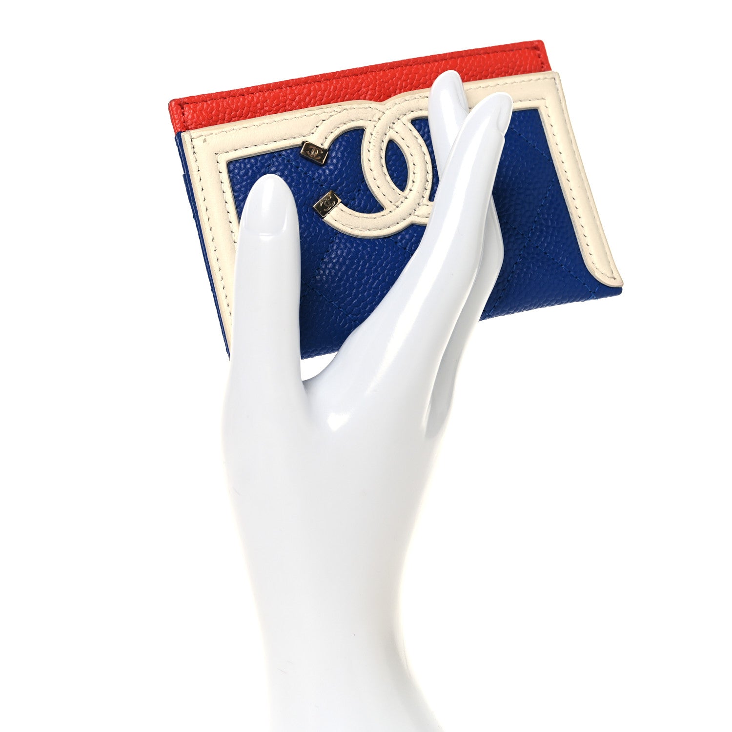 Chanel Caviar Quilted Filigree Card Holder Blue White Red 2 of 7