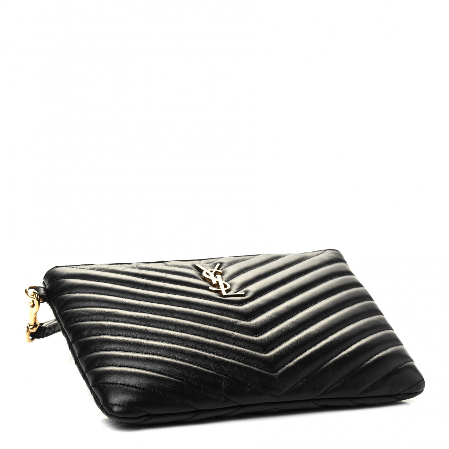 Calfskin Matelasse Chevron Monogram A5 Wristlet Black