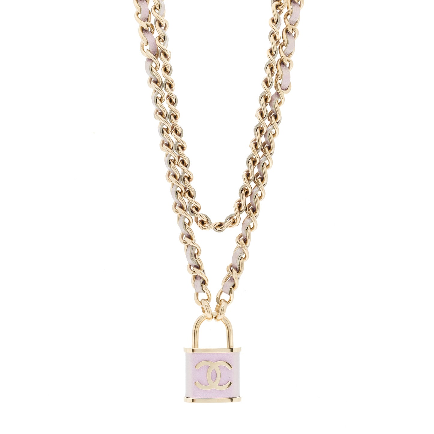 Metal Lambskin Lock Necklace Iridescent Pink