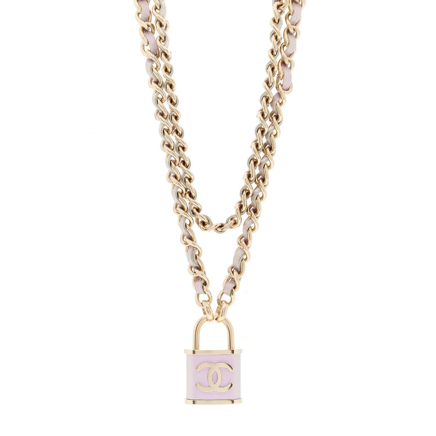 Chanel Metal Lambskin Lock Necklace Iridescent Pink 1 of 6