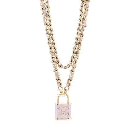 Chanel Metal Lambskin Lock Necklace Iridescent Pink 1 of 6