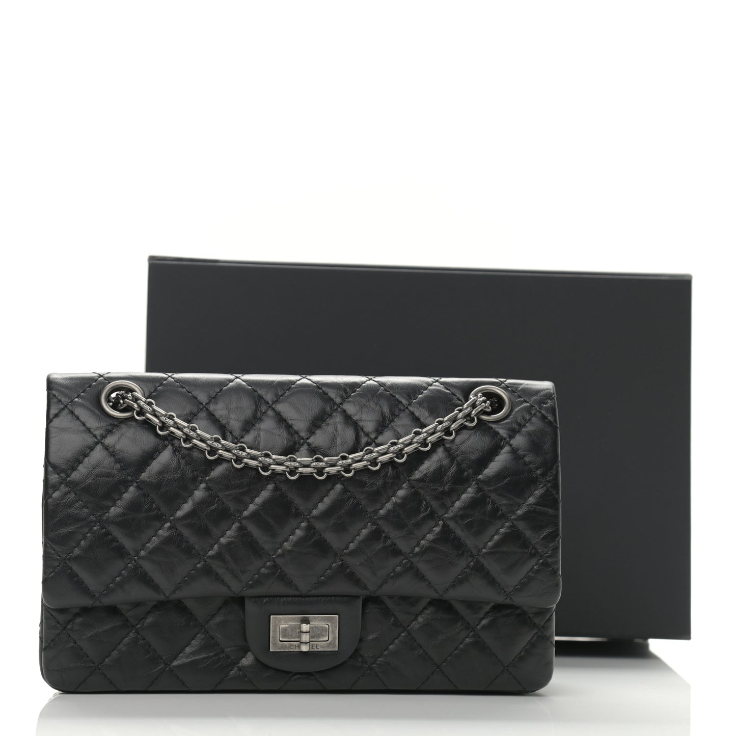 Aged Calfskin Quilted 2.55 Reissue 225 Flap Black