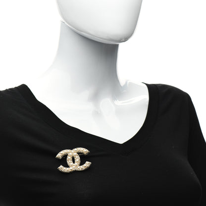 Chanel Metal Crystal Graduated Pearl CC Brooch Gold 2 of 4