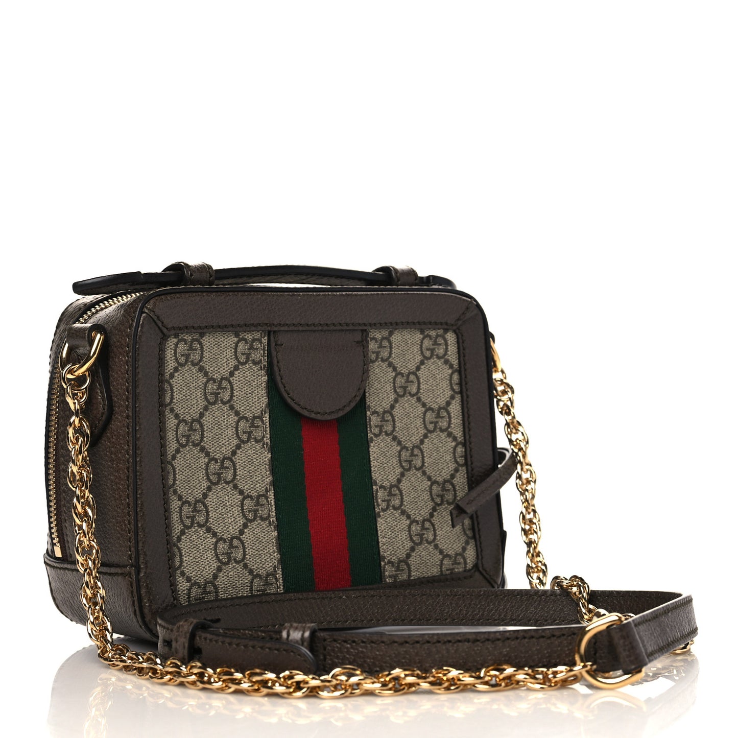 GG Supreme Monogram Mini Ophidia Top Handle Shoulder Bag Brown