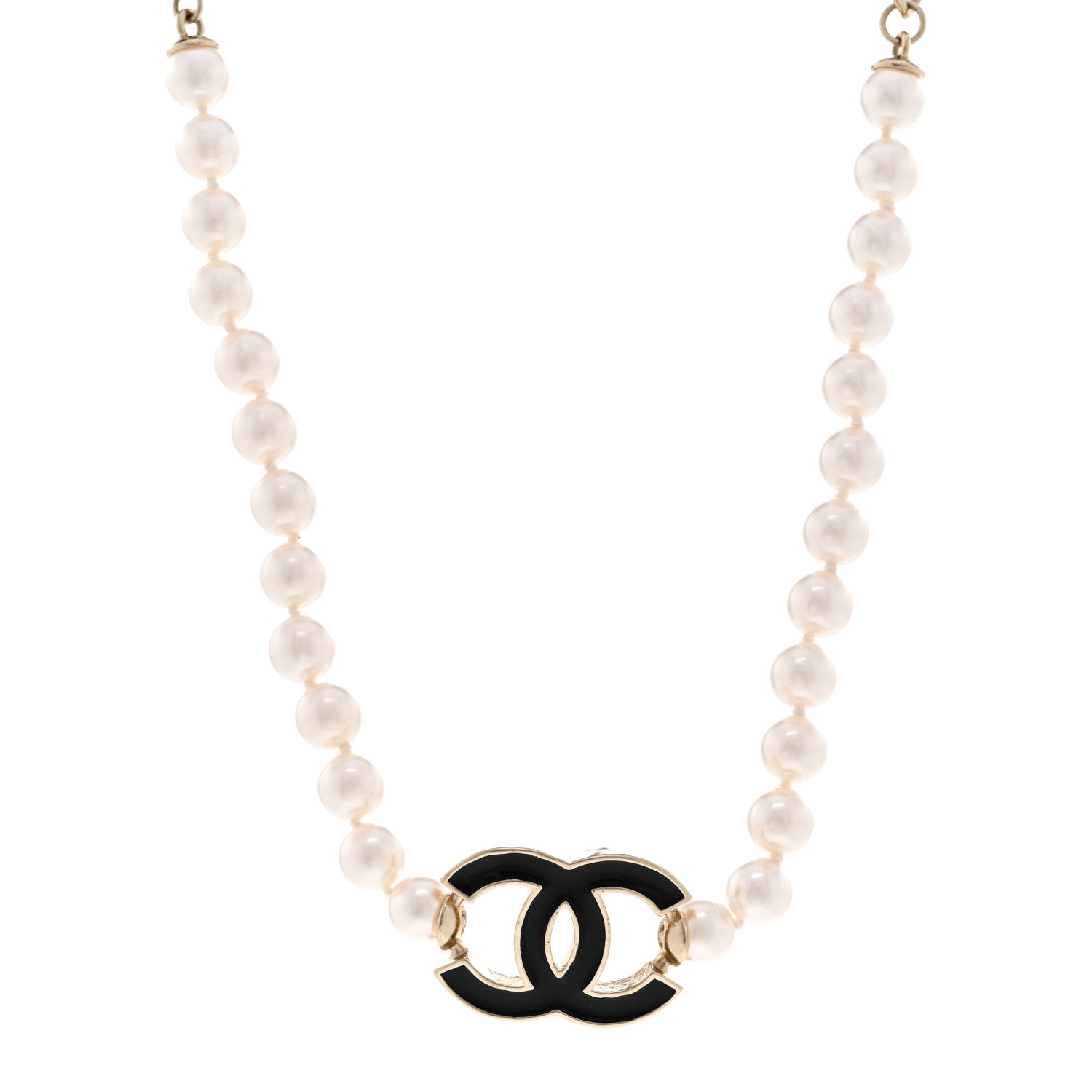 Chanel Pearl Resin CC Choker Necklace Gold White Black 1 of 6