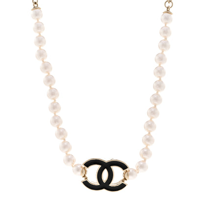 Chanel Pearl Resin CC Choker Necklace Gold White Black 1 of 6