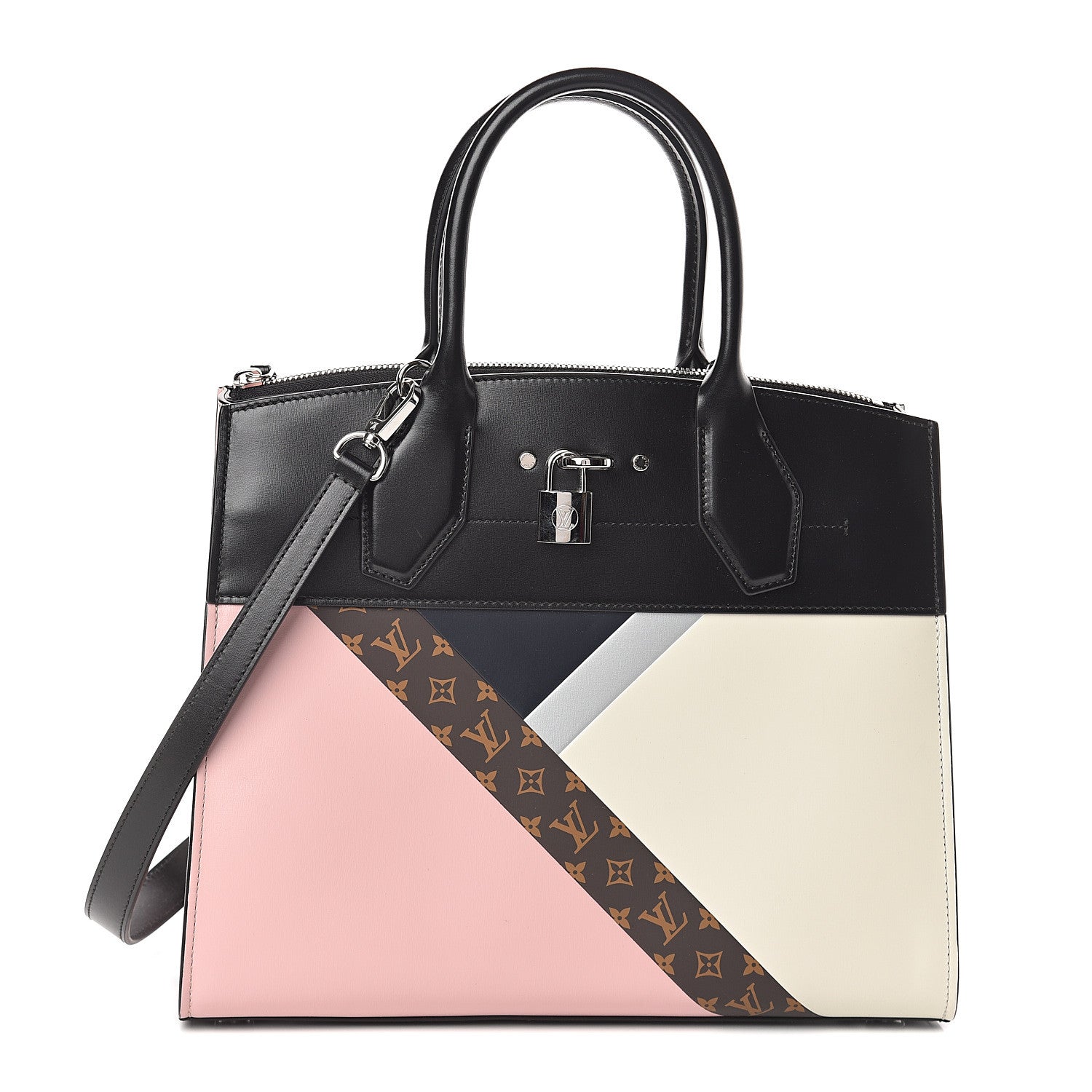 Louis Vuitton Calfskin Monogram Tape City Steamer MM Rose White Navy 1 of 8