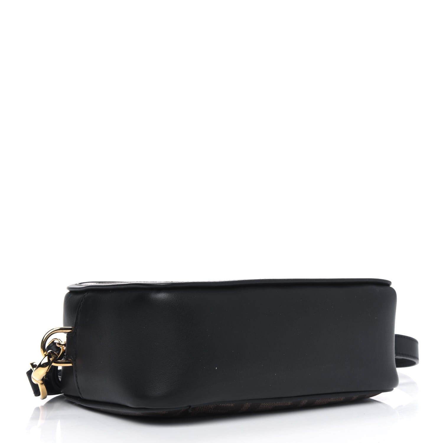 Fendi Glazed Fabric Vitello Century FF 1974 Stamp Patch Mini Camera Case Mogano Panna Black 3 of 5