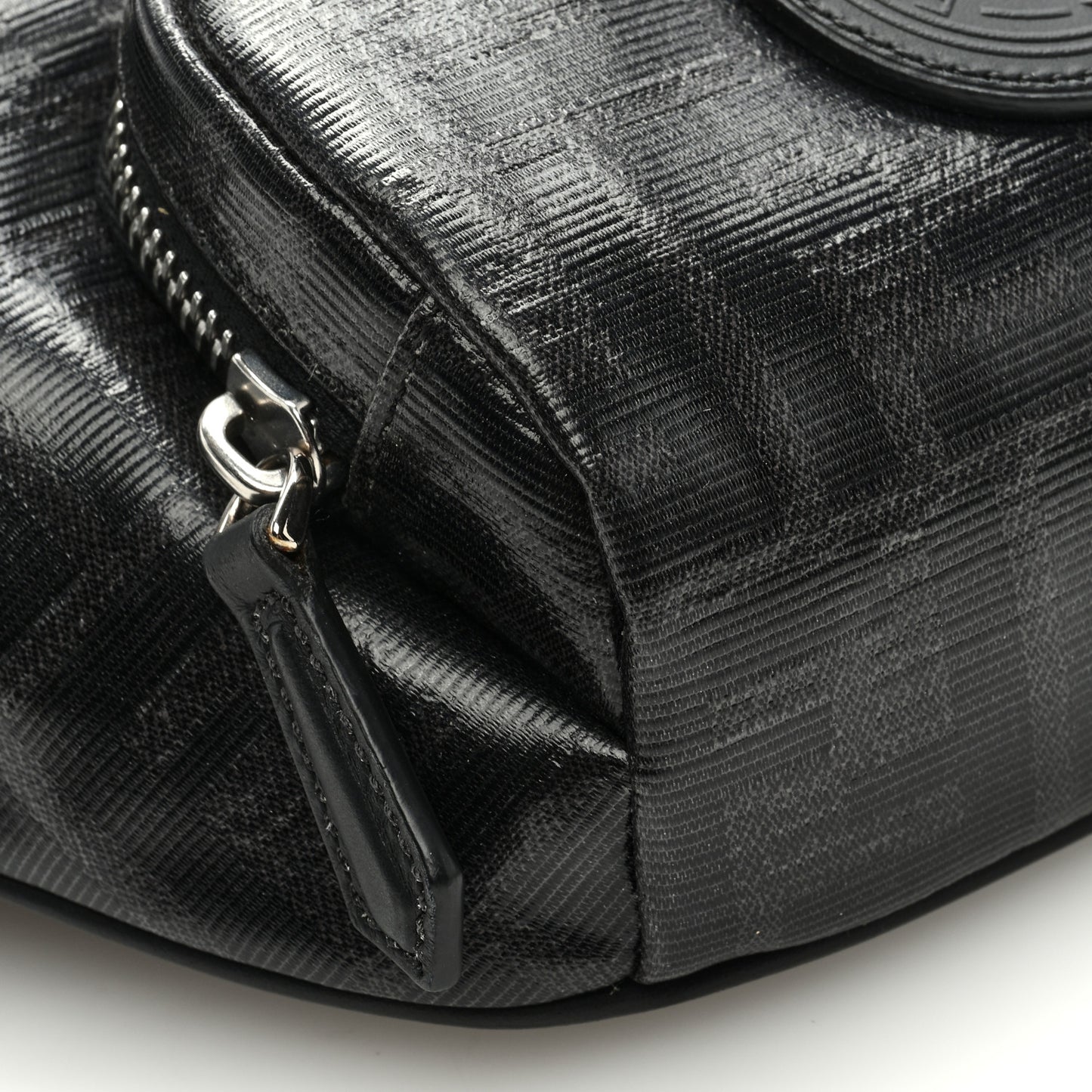 Glazed Fabric Vitello Century FF 1974 Stamp Patch Pocket Belt Bag Black
