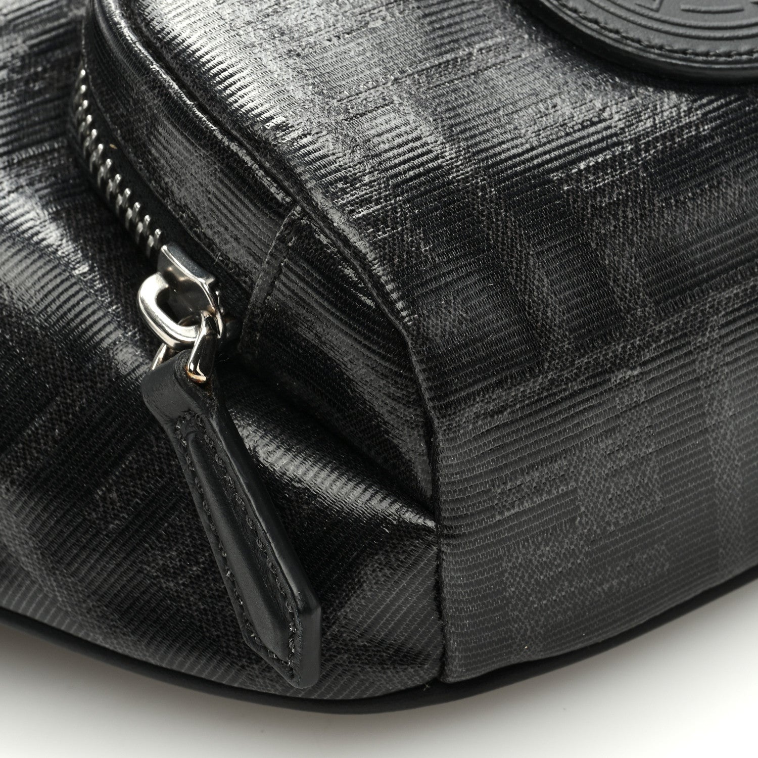 Fendi Glazed Fabric Vitello Century FF 1974 Stamp Patch Pocket Belt Bag Black 8 of 9