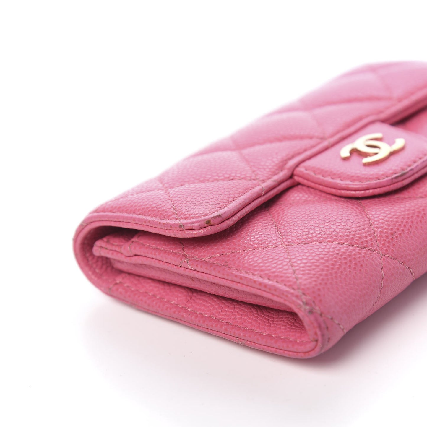 Caviar Quilted Card Flap Holder Pink