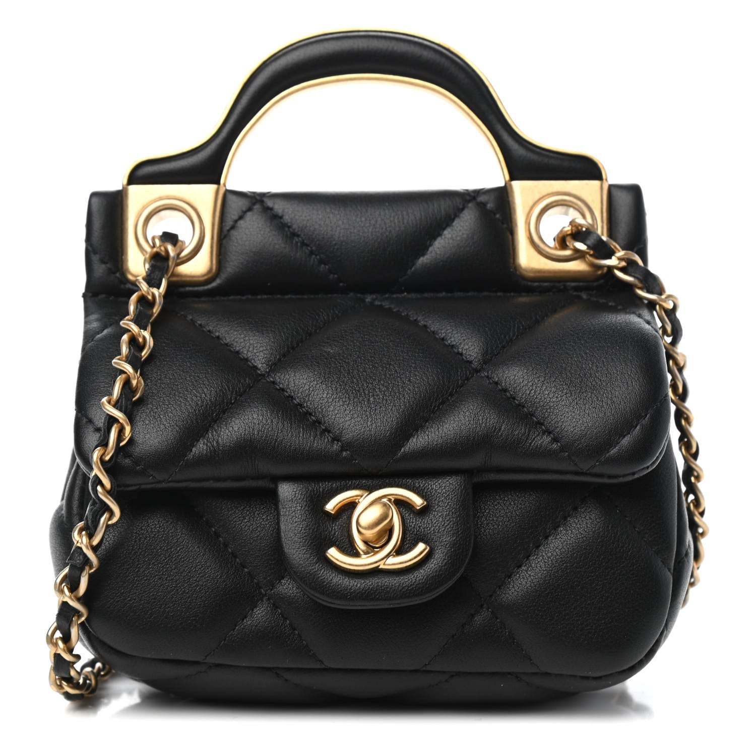 Chanel Calfskin Quilted Lady Handle Clutch With Chain Black 1 of 12