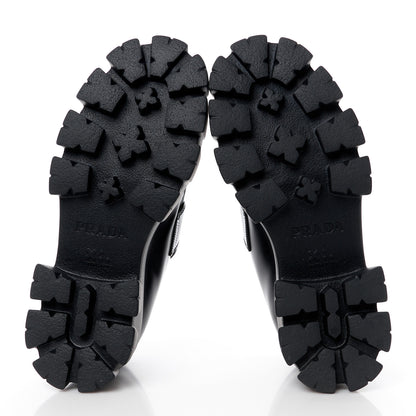 Prada Spazzolato Rois Triangle Monolith 55mm Loafers 39.5 Black Argento 5 of 11