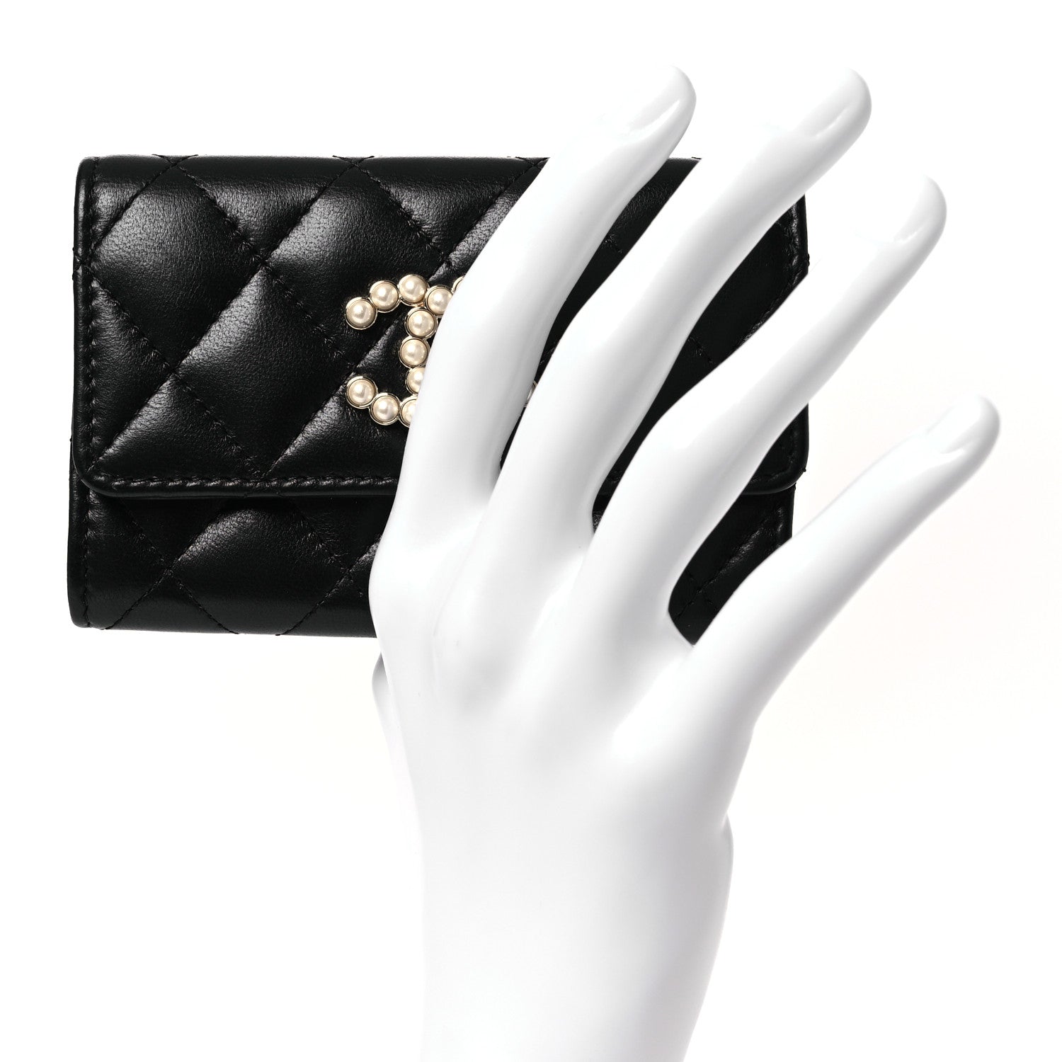 Chanel Lambskin Quilted Pearl CC Chanel Flap Card Holder Black 2 of 10