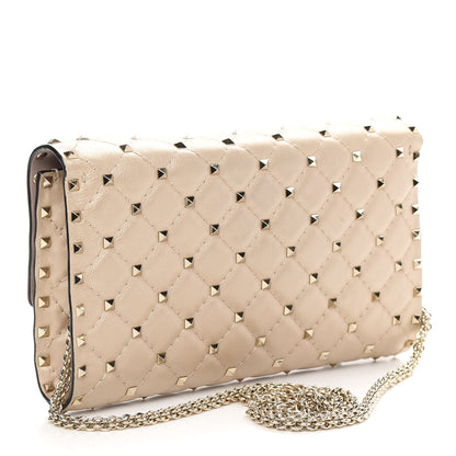 Valentino Garavani Lambskin Rockstud Spike Wallet on Chain Sand 3 of 8