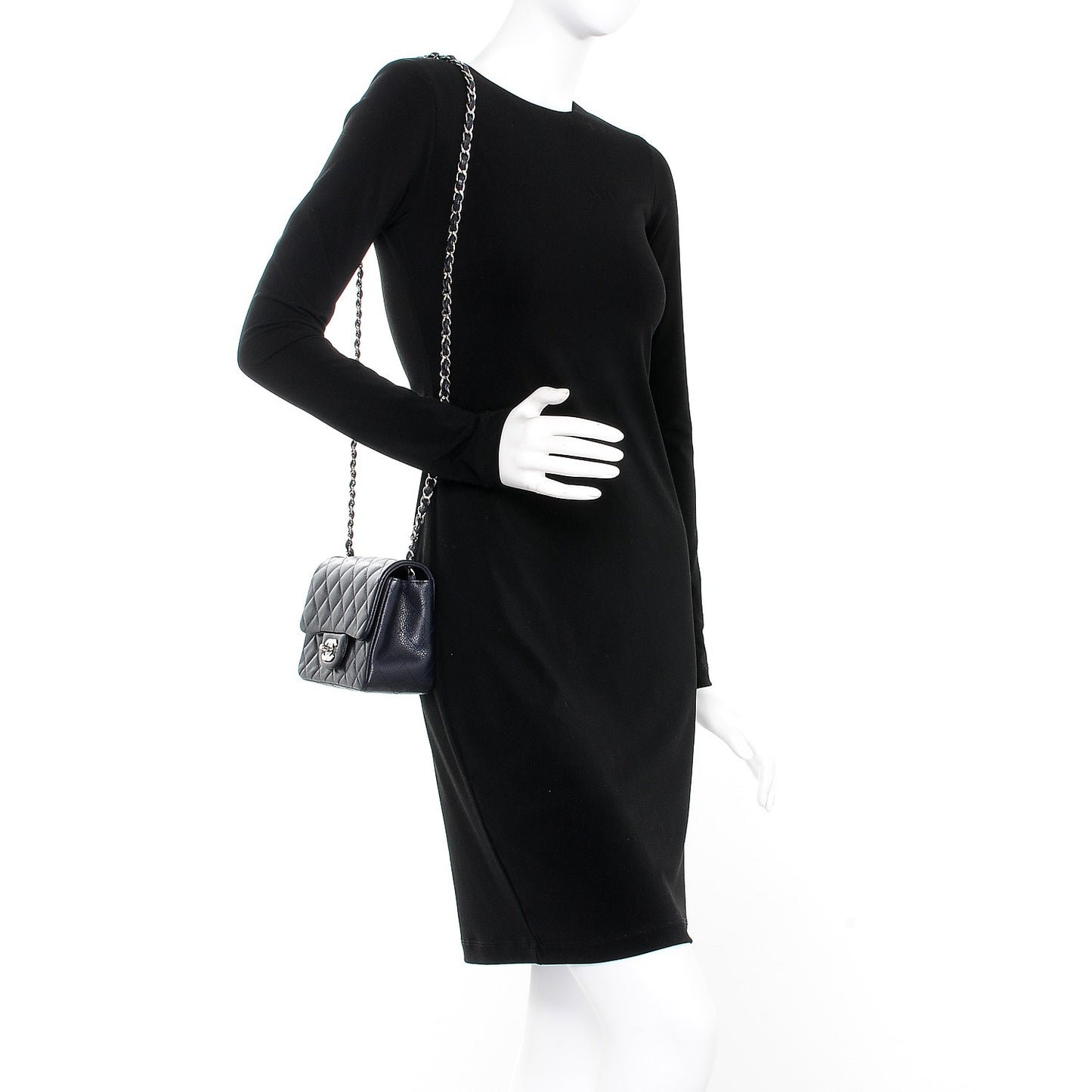 Caviar Quilted Mini Square Flap Navy