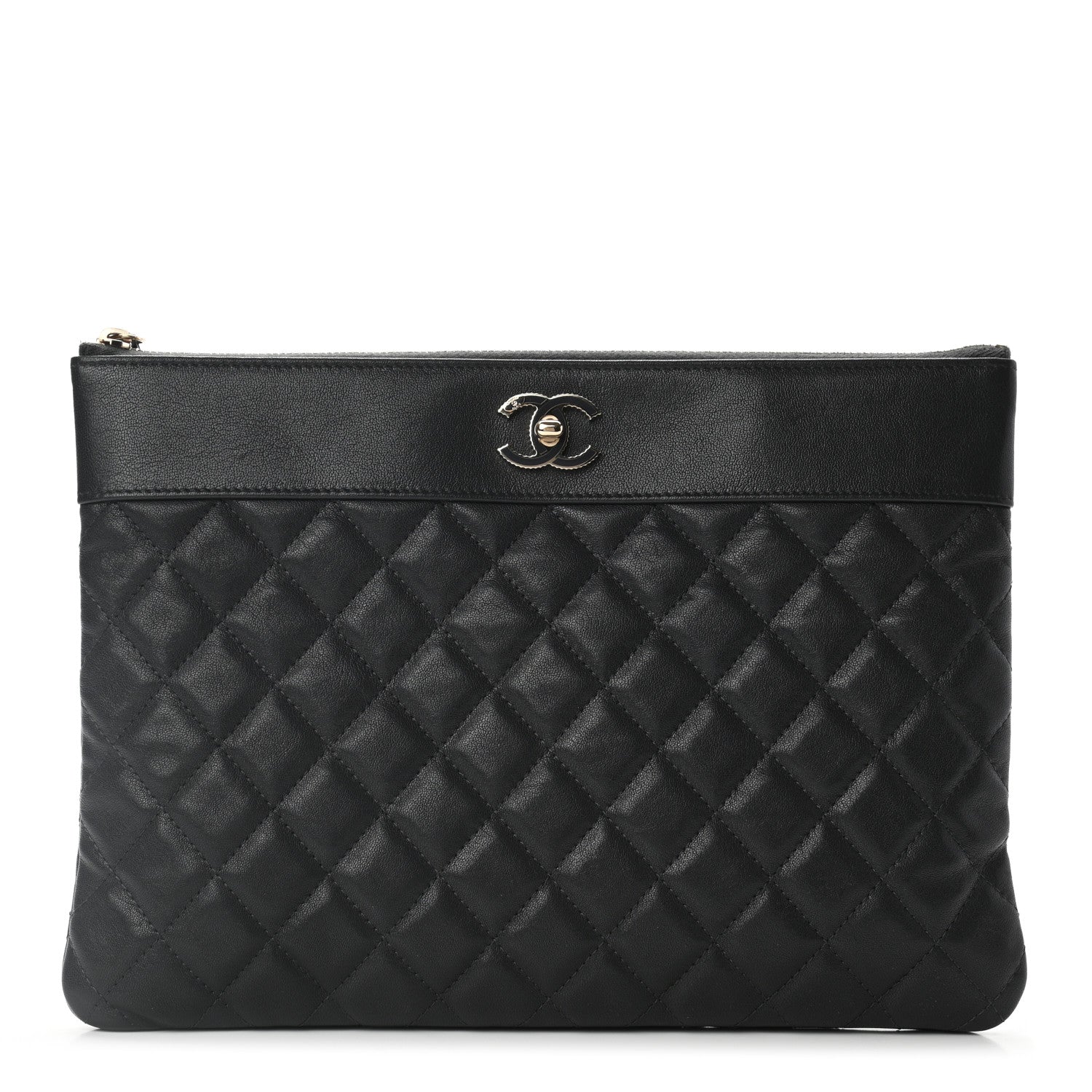 Chanel Sheepskin Quilted Large Vintage Mademoiselle Cosmetic Case Anthracite 1 of 7