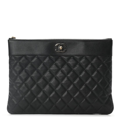 Chanel Sheepskin Quilted Large Vintage Mademoiselle Cosmetic Case Anthracite 1 of 7