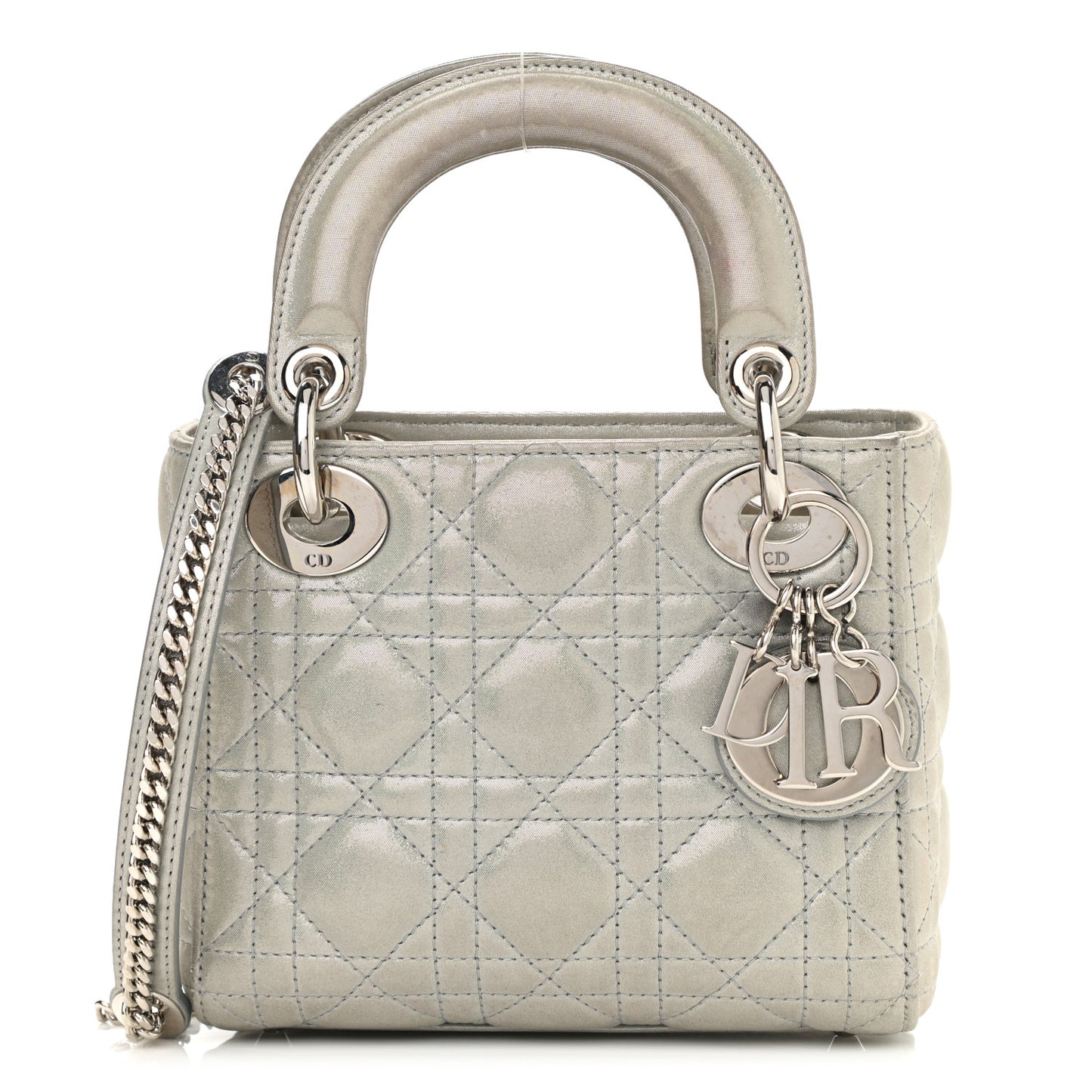 Metallic Nubuck Cannage Mini Lady Dior Silver