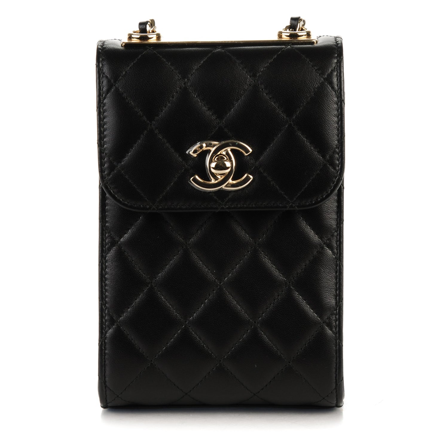 Lambskin Quilted Trendy CC Phone Holder Black