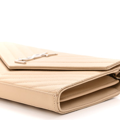 Saint Laurent Grain De Poudre Matelasse Chevron Cassandre Envelope Chain Wallet Nude Powder 9 of 9