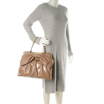 Valentino Garavani Patent Lacca Python Large Aphrodite Bow Satchel Beige 2 of 8