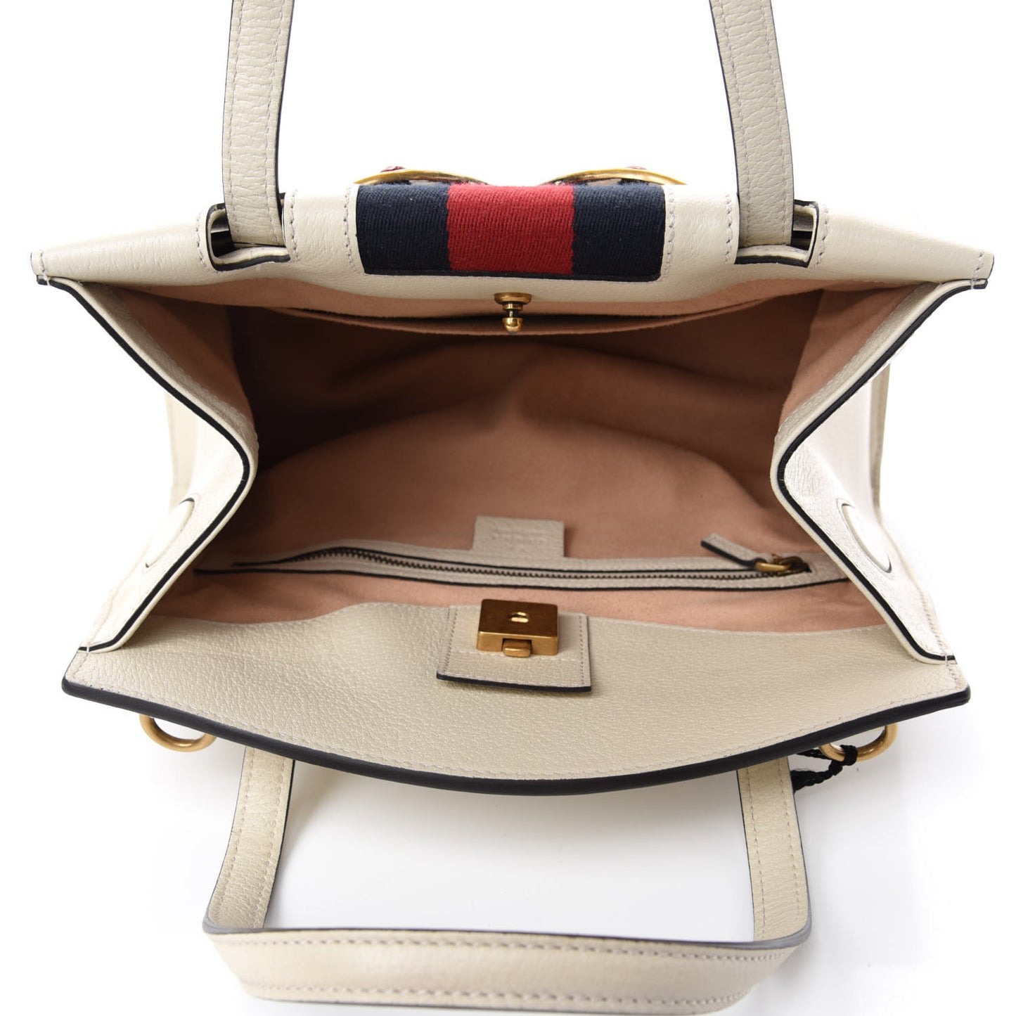 Grained Calfskin Web Stripe Butterfly Medium Totem Top Handle Bag White