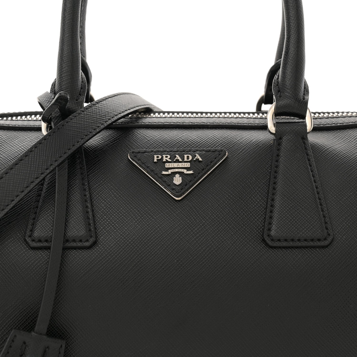 Prada Saffiano Lux Top Handle Crossbody Bag Black Talco 8 of 11