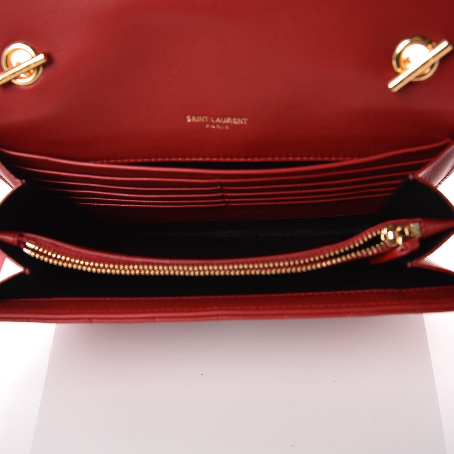 Lambskin Matelasse Monogram Vicky Chain Wallet Rouge Eros